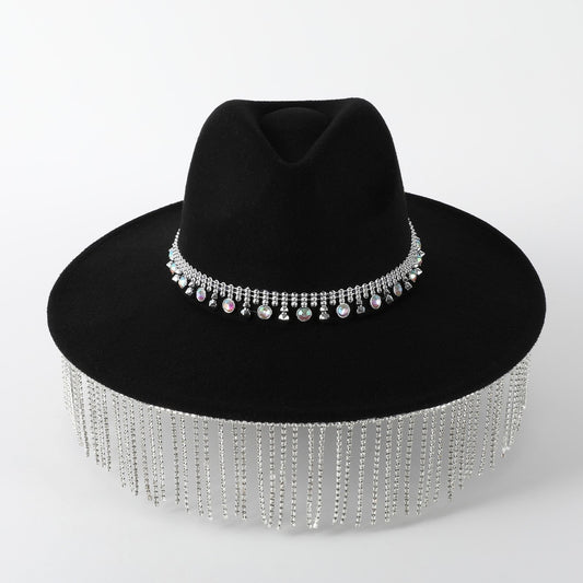 Pendant Wide Brim Top Hat Casual Fedora Hat Women Fur Felt Hat