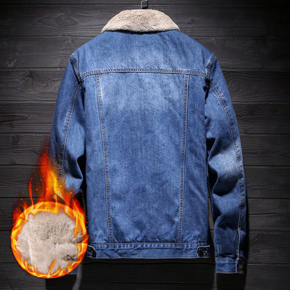 Plus Velvet Thick Denim Jacket Men's Autumn And Winter New ComfortableAand Warm Fashion Men's Ccasual Jacket Lapel Long Sleeve