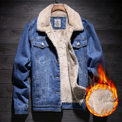 Plus Velvet Thick Denim Jacket Men's Autumn And Winter New ComfortableAand Warm Fashion Men's Ccasual Jacket Lapel Long Sleeve