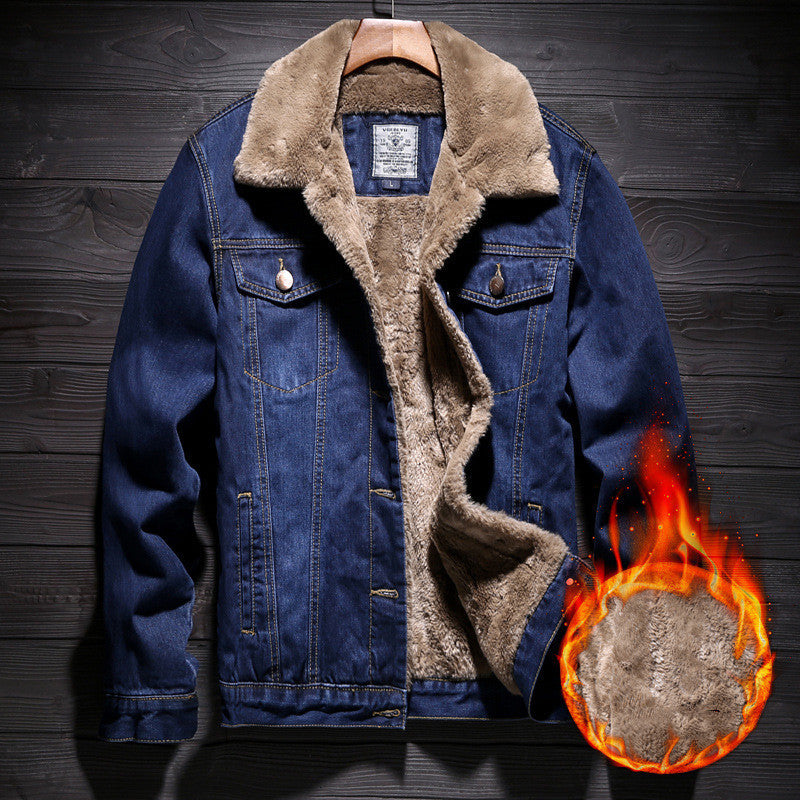 Plus Velvet Thick Denim Jacket Men's Autumn And Winter New ComfortableAand Warm Fashion Men's Ccasual Jacket Lapel Long Sleeve