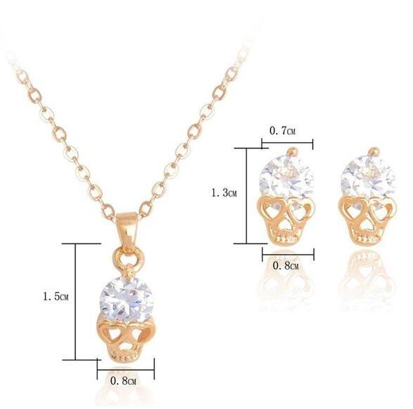 New Fashion Gold color Skull Women Jewelry Sets Crystal Earrings Pendant Necklace Set