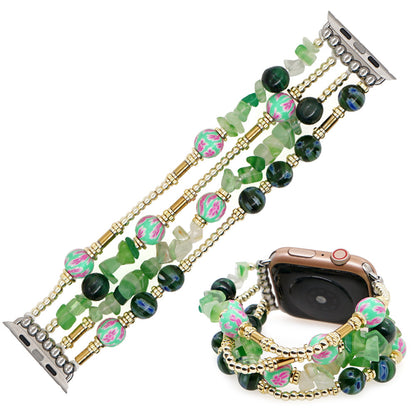 Iron Gallstone Snowflake Green Gravel Glass Watch Strap