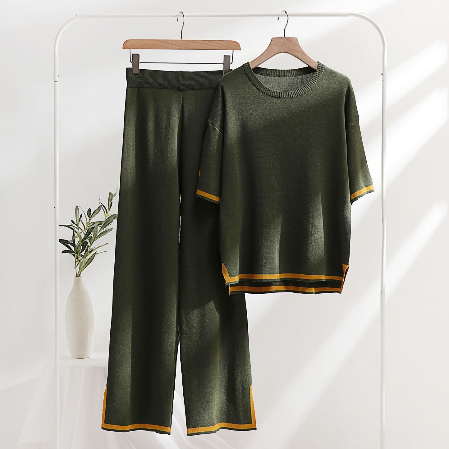 Classic Style Ice Silk Knitting Suit Female Spring And Summer Two-piece Set