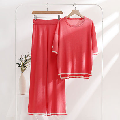 Classic Style Ice Silk Knitting Suit Female Spring And Summer Two-piece Set