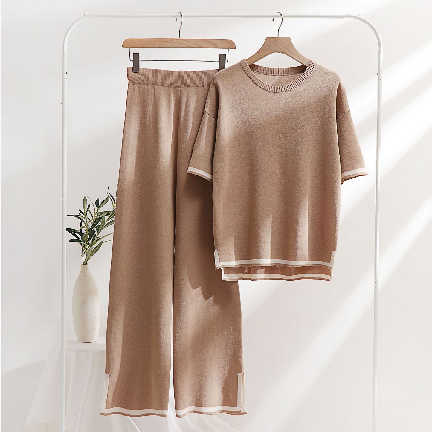 Classic Style Ice Silk Knitting Suit Female Spring And Summer Two-piece Set