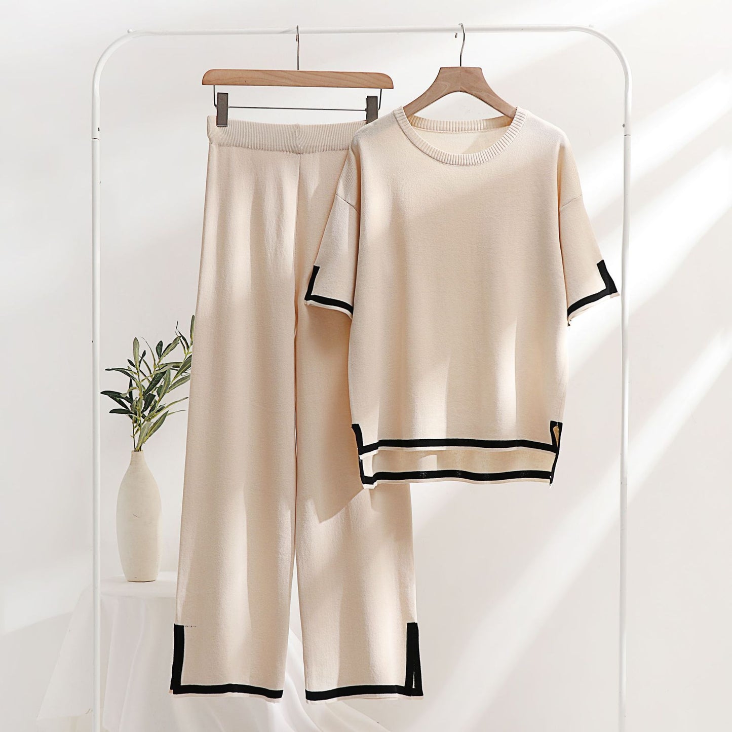 Classic Style Ice Silk Knitting Suit Female Spring And Summer Two-piece Set