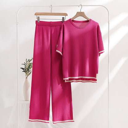 Classic Style Ice Silk Knitting Suit Female Spring And Summer Two-piece Set